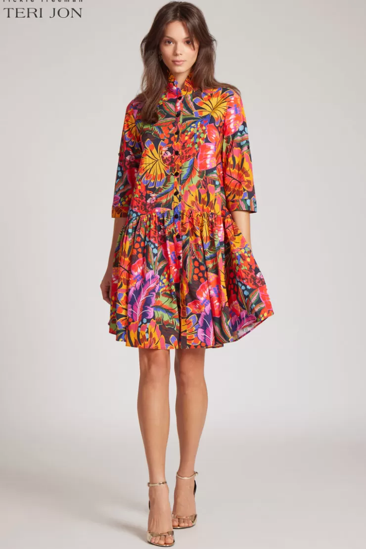 Teri Jon Floral Print Drop Pleat Dress
