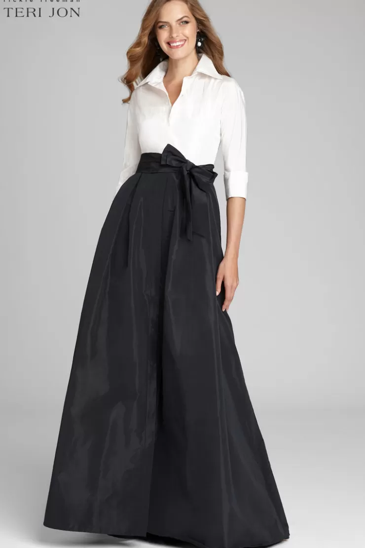 Teri Jon 3/4 Sleeve Taffeta Shirt Waist Color Block Gown