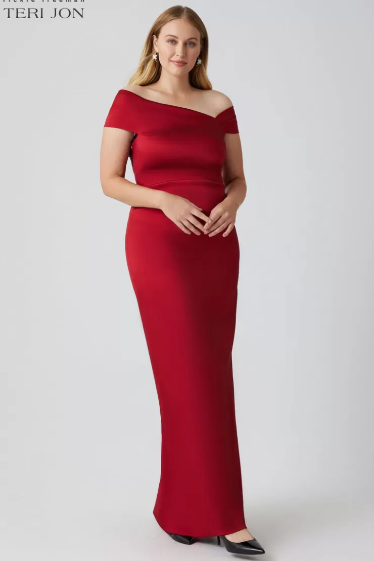 Teri Jon Stretch Gazar Asymmetrical Evening Dress